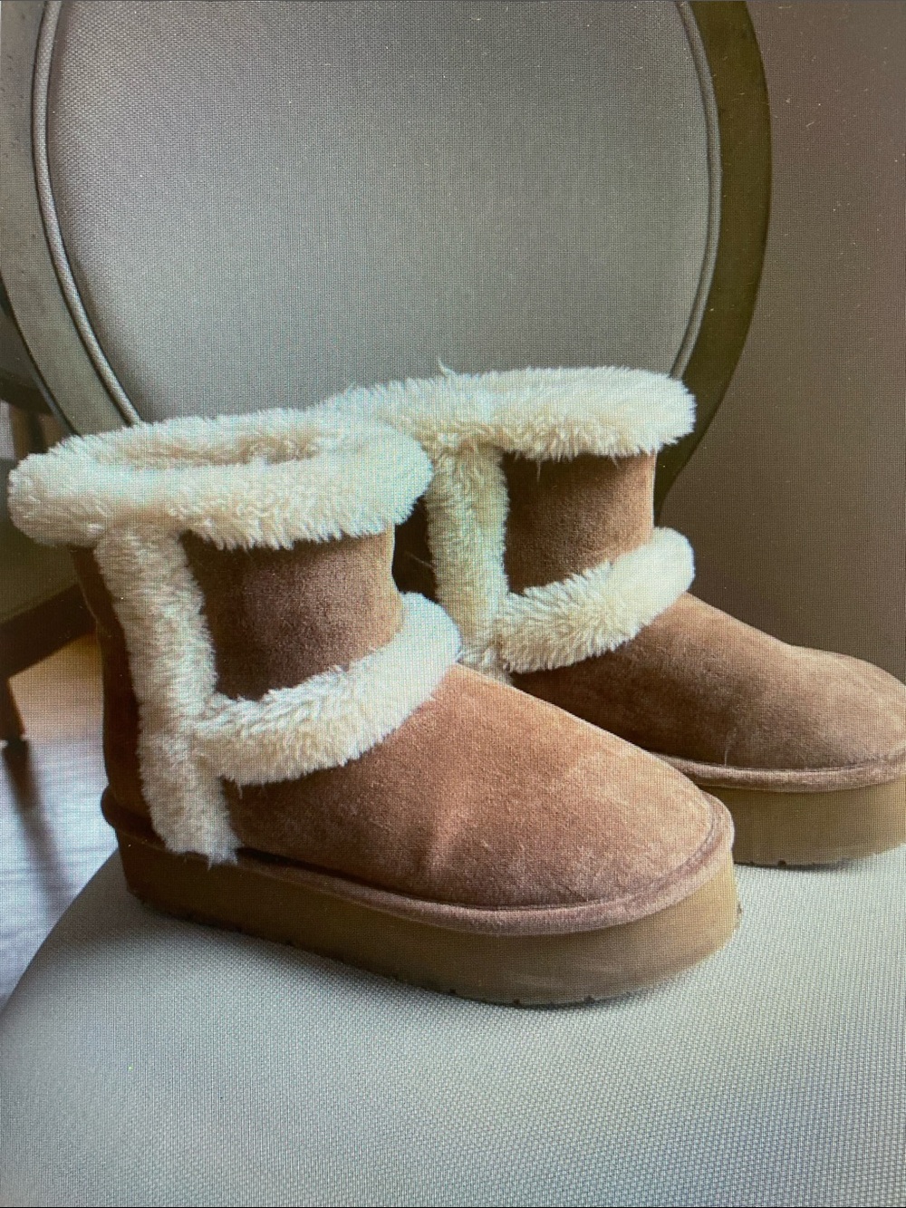 Cozy Faux-Shearling Ankle Booties in Brown